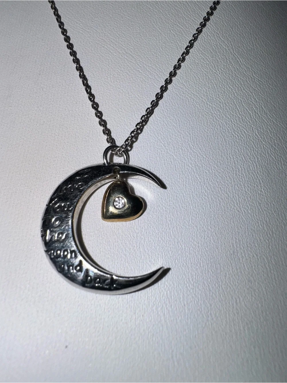 I Love You to the Moon and Back 925 Crescent Moon with 14k Heart (w/diamond)